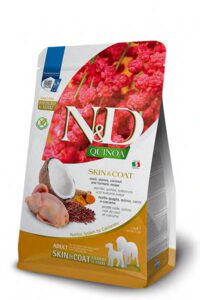 Famina N&D Skin and Coat grain free dog food packaging.