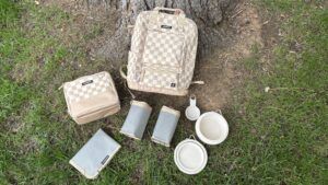 One of the best pieces of dog camping gear is the space saving travel bundle.