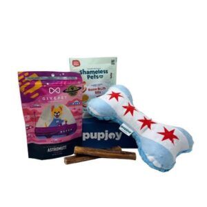 The contents of the PupJoy dog subscription box.