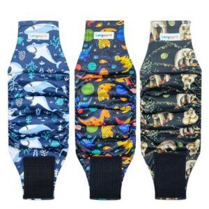 Three langspirit male dog diapers displayed for sale.