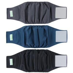 Three Weegreeco male dog diapers on display.